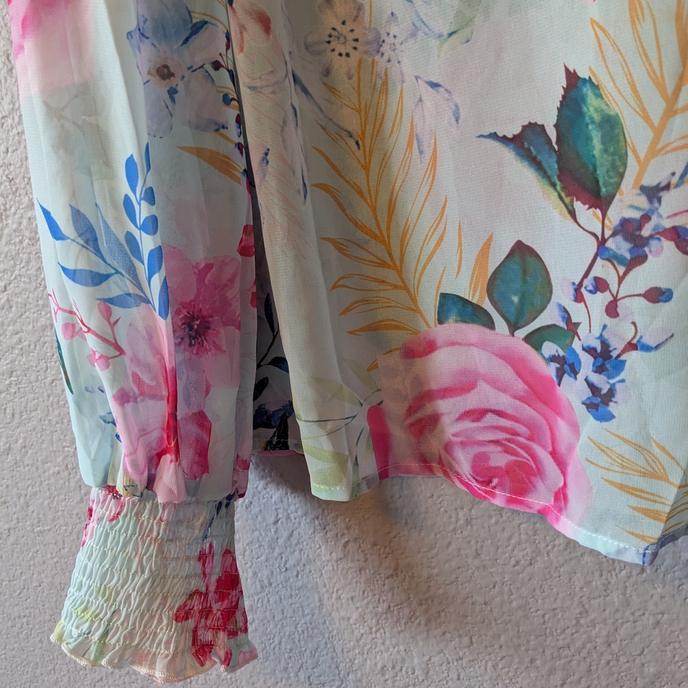 🔥SALE🔥 Floral Print Women's Top - Multicolor Sheer Sz.L - Picture 7 of 9